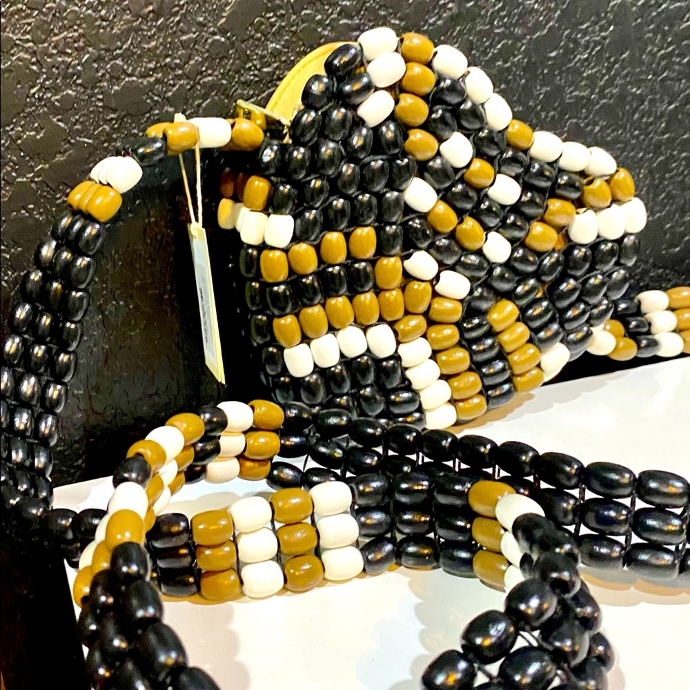 Maje Wooden Bead Black Tan & White Heart Bag NWT - Picture 13 of 16